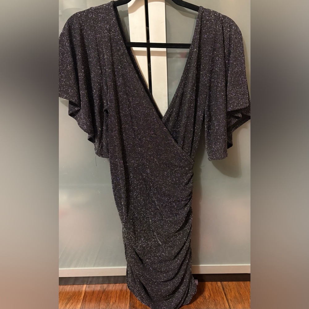 Stunning Forever 21 Elegant Black Glitter Sparkly Short Dress - size large L